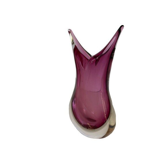 MCM Murano Sommerso Hand Blown Glass Vase 9" Purple Pointed Tips Formia Italy - Picture 3 of 16